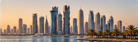 GCC commercial skyline at sunset